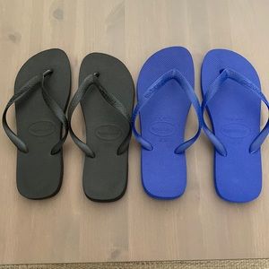 HAVAIANAS sz 12 Two Pair Flip Flops Blue and Black
